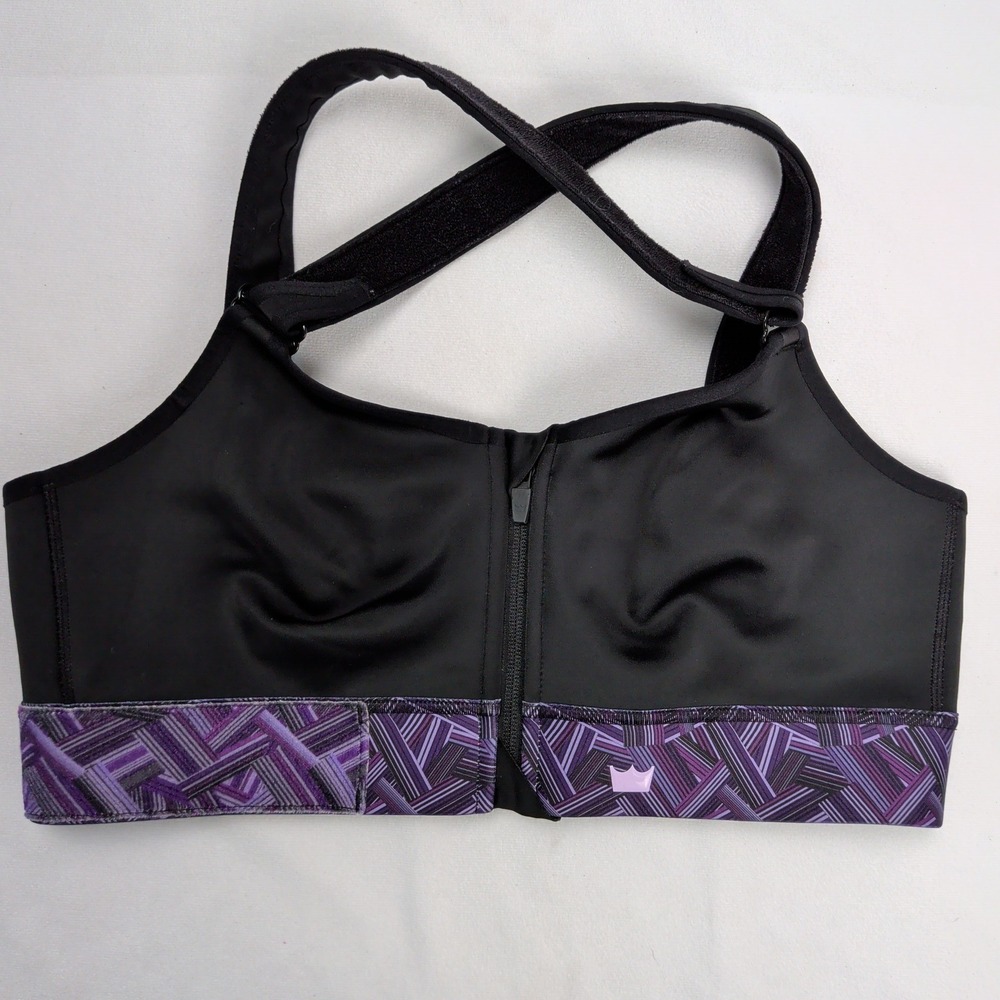 SHEFIT Ultimate Sports Bra Black Purple High Impact Front Zip 1Luxe Size 1L